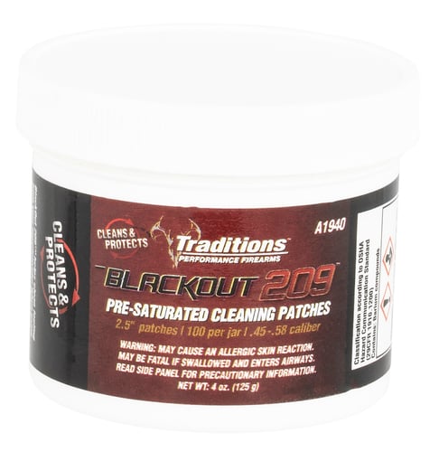 Traditions BlackOut 209 Pre-Saturated Cleaning Patches 100/Jar 2.5 DIa .45 - .58 cal | 040589022765