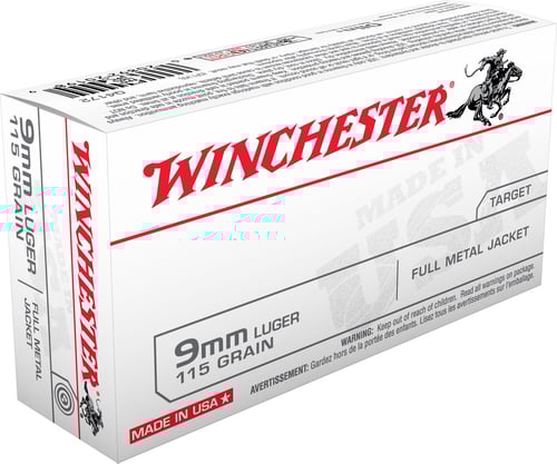 Winchester USA Handgun Ammunition 9mm Luger 115 gr FMJ 50/rd  | 9x19mm NATO | 020892201989